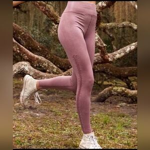 Aerie Offline Dusty Pink Knit Leggings With Braided Detail